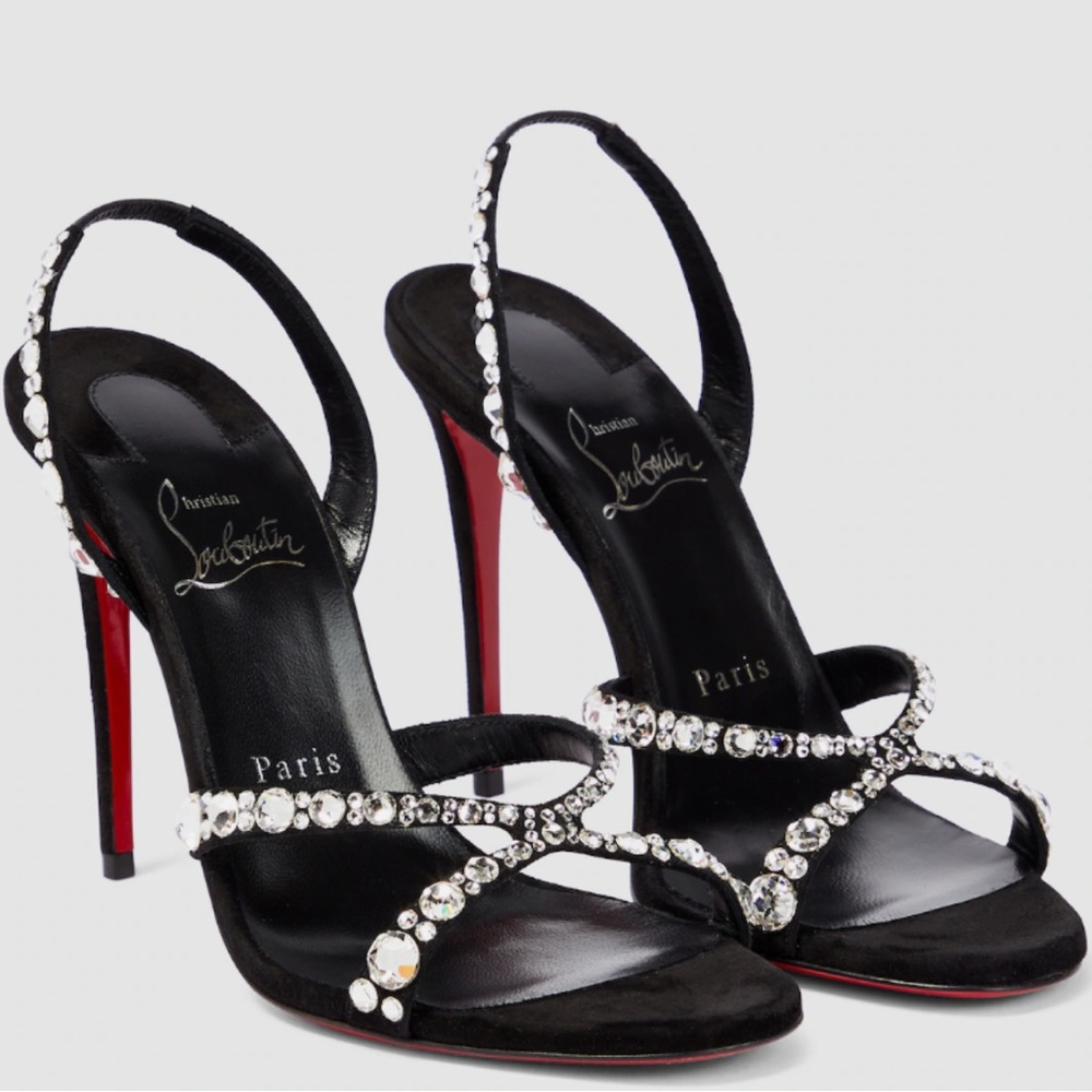 CHRISTIAN LOUBOUTIN Emilie 100 crystal-embellished suede slingback sandals EU 38